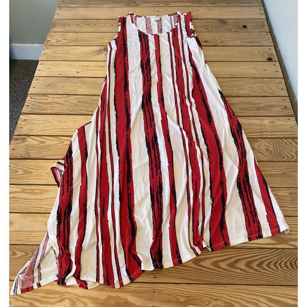 NEW Truth + Style Stripe Jersey Knit Midi Dress Size Medium Women’s Red White